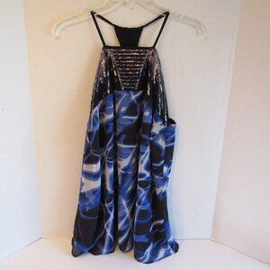 Authentic Icon Blue/Black/White Abstract Lined Strappy Sequins Tank Top Size XL
